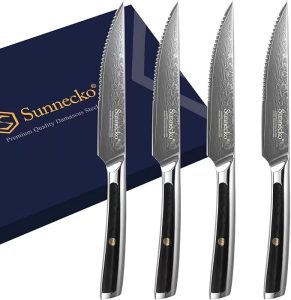 Sunnecko Damascus Steak Knives