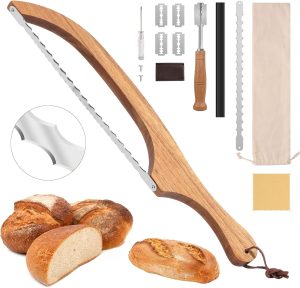 Mooues 15.7" Acacia Wood Double Serrated Bread Slicer