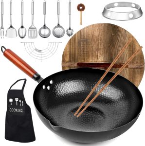 Kaqinu 12.6" Carbon Steel Wok Set