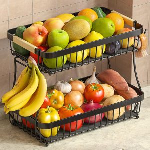 Sevenblue 2 Tier Metal Fruit Basket with Banana Hangers