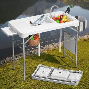 Linkriseed Folding Fish Cleaning Table with 2 Sinks