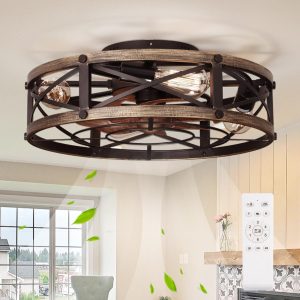 SHLUCE 19" Farmhouse Flush Mount Caged Ceiling Fan