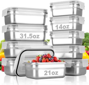 Cykorxicc 10 PC Square Stainless Steel Food Containers