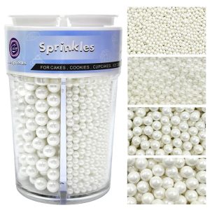 Kercky White Pearl Sprinkles 7.8oz with 4 Sizes Mix