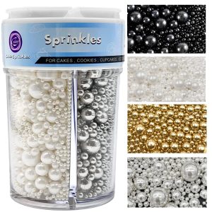Kercky Gold Silver White and Black Pearl Sprinkles Mix 7.7oz