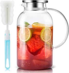 SUSTEAS 2.2 Liter 75oz Glass Pitcher with Lid