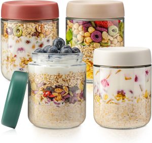DIMBRAH 16oz Glass Jars with Lids, Set of 4
