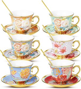 XRBEOU Tea Cups and Saucers Set of 6