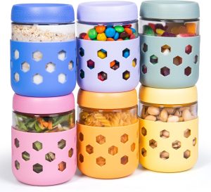 Gemice 16oz Glass Jars with Silicone Sleeves, 6 Pack