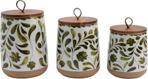 TTU Tabletops Botanical Green Ceramic Canister Set
