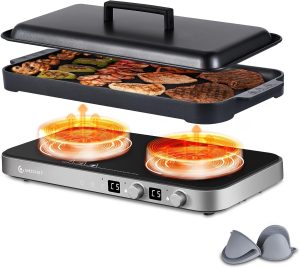 AMZCHEF Double Induction Cooktop with Removable Griddle Pan