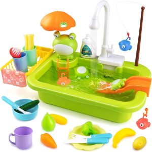 Aukful Play Sink With Running Water and Fishing Game (Frog Style)
