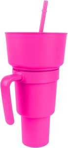 Mrisata Snack and Drink Cup 2 in 1 Combo Drink Bowl Cup with Handle and Straw