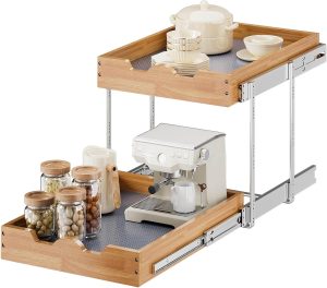 OCG 2 Tier Pull Out Cabinet Organizer 17W x 21D Wood