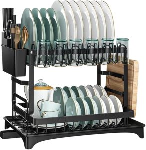 TEEM 2 Tier Dish Drying Rack with Auto Drainboard