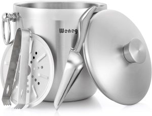 WENEGG Ice Bucket with Lid, Scoop, Tongs and Strainer