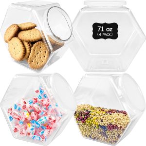 Woozettn 4 Pcs Plastic Candy Jars 71 Oz Hexagonal