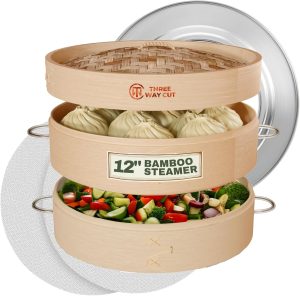 Three Way Cut 12-Inch Bamboo Steamer Basket
