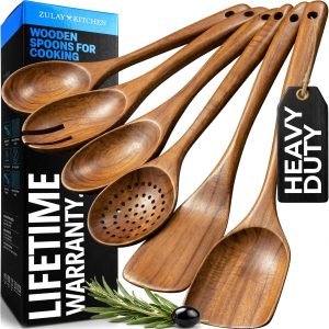Zulay Kitchen 6-Piece Teak Wooden Utensil Set