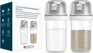 KITCHENDAO 2 in 1 Borosilicate Glass Salt and Pepper Shakers