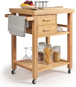 SILKYDRY Bamboo Kitchen Island Cart
