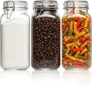 ComSaf 3-Pack 78oz Large Square Airtight Glass Jars
