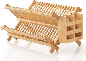 HBlife Bamboo Dish Rack With Utensil Holder