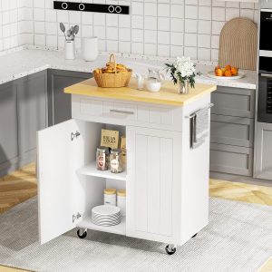 JY QAQA Kitchen Island on Wheels with Storage Cabinet