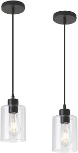 KLSS Black Farmhouse Clear Glass Cylinder Pendant Light