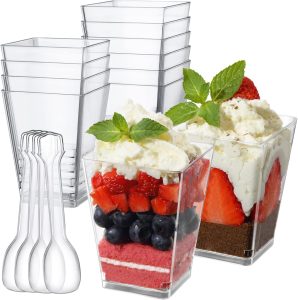 Poever 5 oz Plastic Dessert Cups with Spoons