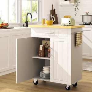 SUNLEI Rolling Kitchen Island Cart with Storage & Drawer