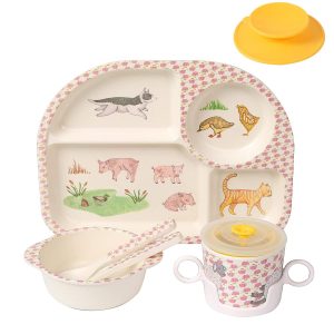 Shopwithgreen 7Pcs Bamboo Kids Dinnerware Set