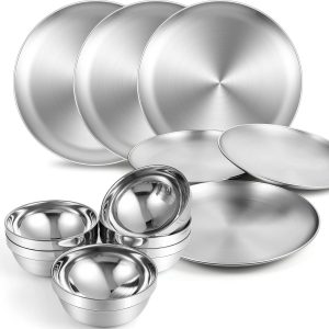 Sunnyray 6-Set Stainless Steel Plates and Bowls