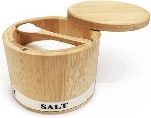 ThougrLyh Bamboo Salt Container with Spoon