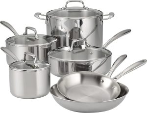 Tramontina Tri-Ply Clad Stainless Steel 10-Piece Set with Glass Lids