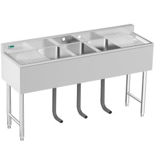 YITAHOME 60-Inch 3 Compartment Commercial Bar Sink