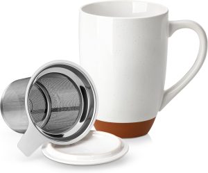 MALACASA Ceramic Tea Mug with Lid and Infuser