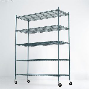 APLSS NSF 5 Tier Green Epoxy Storage Shelves with Wheels