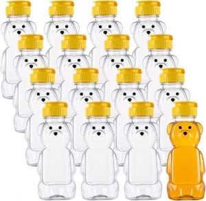 Bekith 16 Pack 8 Fluid Oz Plastic Bear Honey Bottle Jars