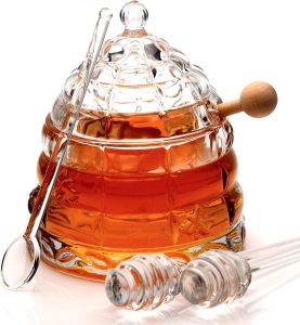CLEVLI Elegant Glass Crystal Honey Jar with Beehive Design
