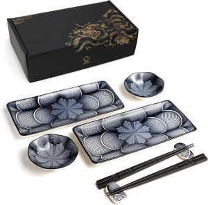 ELUSH 8 Piece Japanese Style Ceramic Sushi Plate Set