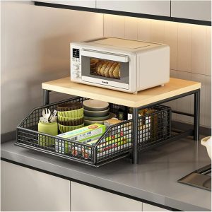 Kitchen Microwave Rack with Drawer Storage Basket
