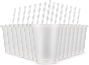 Rtteri 15 Pcs 16 oz Plastic Cups with Lids and Straws