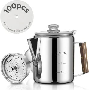 Shoxil 6 Cup Stainless Steel Percolator with 100 Filters