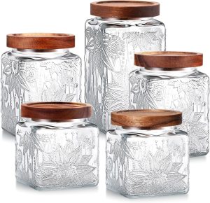 Suclain 5 Pcs Sunflower Vintage Glass Jar Set