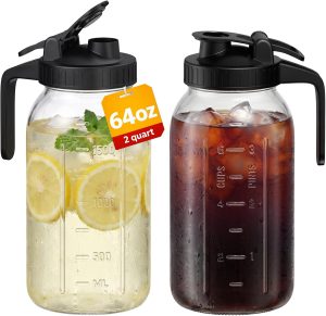 VA1KENE Mason Jar Pitcher Set of 2, 64 oz Each
