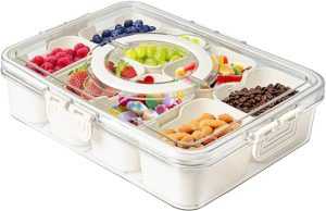 VOUKEN Plastic Divided Serving Tray with Lid and Handle