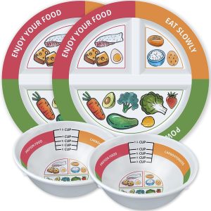 Viynran 4 Pcs Portion Control Plates & Bowls Set