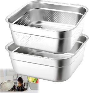 YEXEXINM 2-in-1 Stainless Steel Washing-Up Bowl with Colander